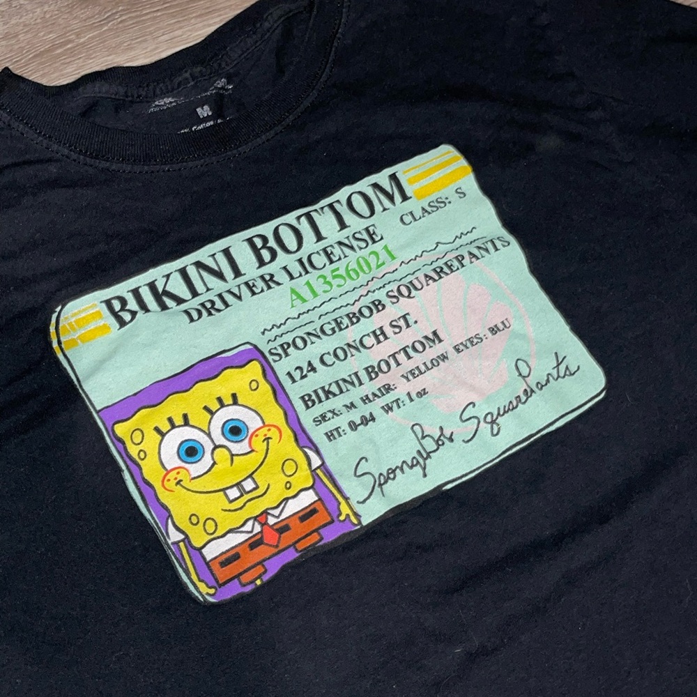 Sponge Bob Bikini Bottom Driver License T-Shirt Nickelodeon Black - Picture 2 of 4